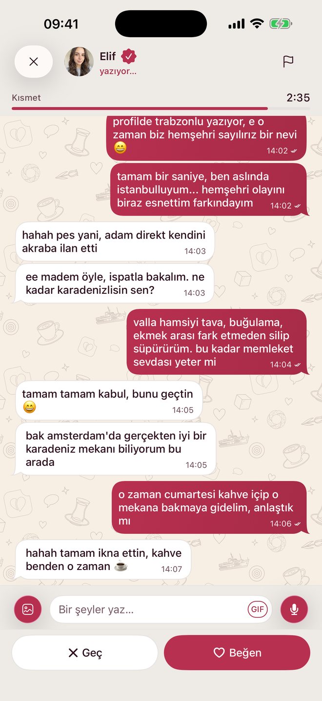 Lokum Kısmet: doğrulanmış biriyle üç dakikalık sohbet ekranı
