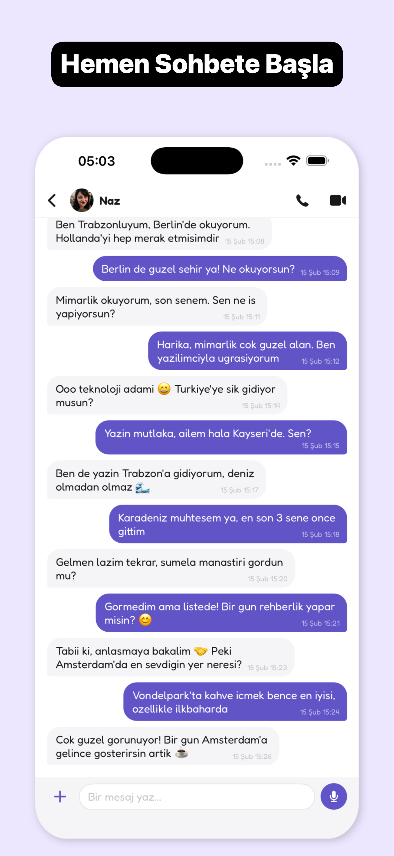 Lokum sohbet ekranı — Türkçe mesajlaşma